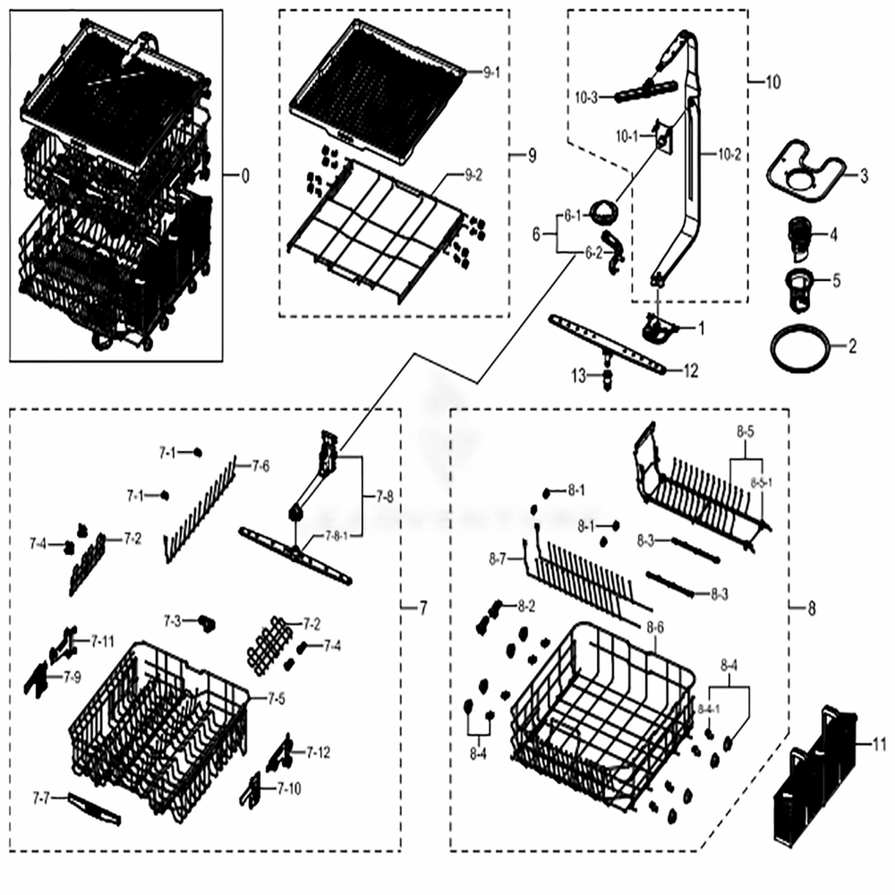 Assembly Wash Diagram and Parts List for DW80K7050US (AA)(0003) Samsung Dishwasher