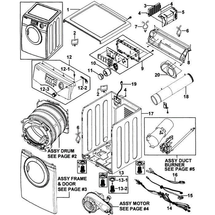 Main Assembly Diagram and Parts List for DV316LGW XAA-00 Samsung Dryer