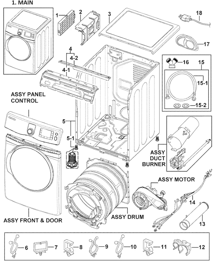 Main Assy Diagram and Parts List for DV419AGW XAA-0000 Samsung Dryer