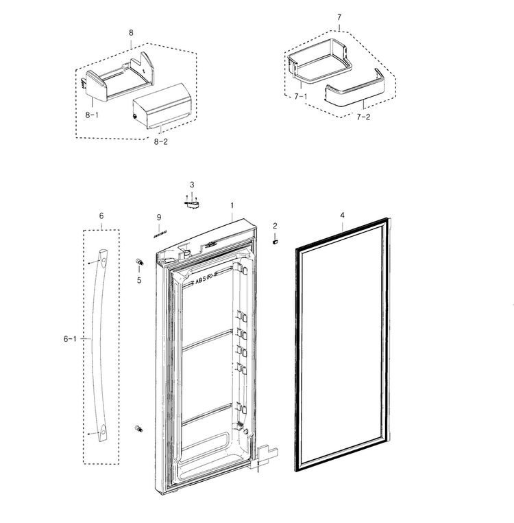 Fridge Door R Diagram and Parts List for RFG237AAWP XAA-0003 Samsung Refrigerator