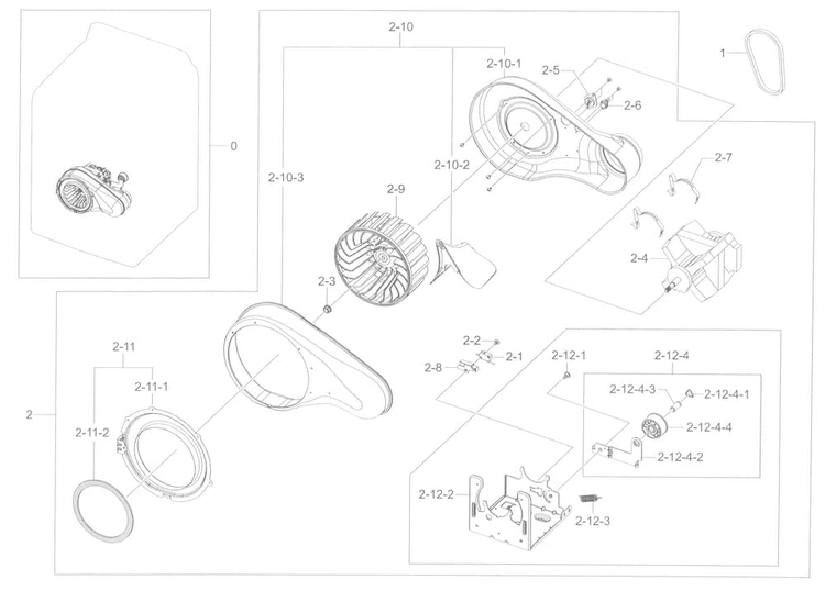 Motor Duct Diagram and Parts List for DV50K8600EV A3-0000 Samsung Dryer