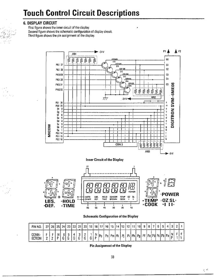 Touch Control Circuit Descriptions Page 6 Diagram and Parts List for MW3580T XAA Samsung Microwave