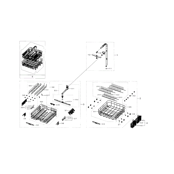 Basket And Duct Diagram and Parts List for DW80H9940US AA-00 Samsung Dishwasher