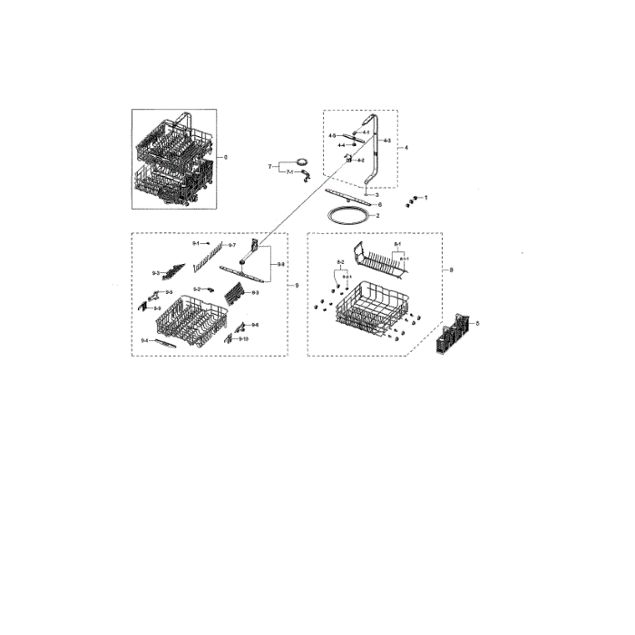 Wash Assembly Diagram and Parts List for DW80K5050US AA-02 Samsung Dishwasher