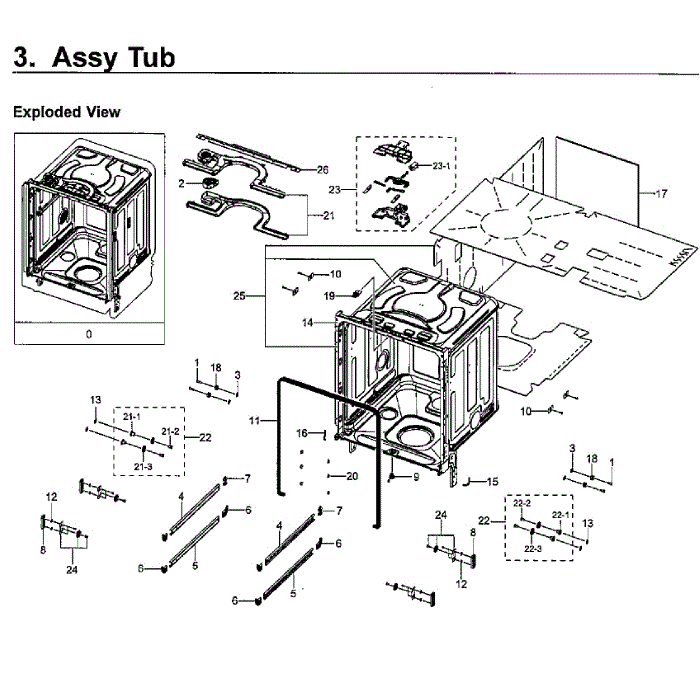 Tub Diagram and Parts List for DW80M9960UG AA-00 Samsung Dishwasher