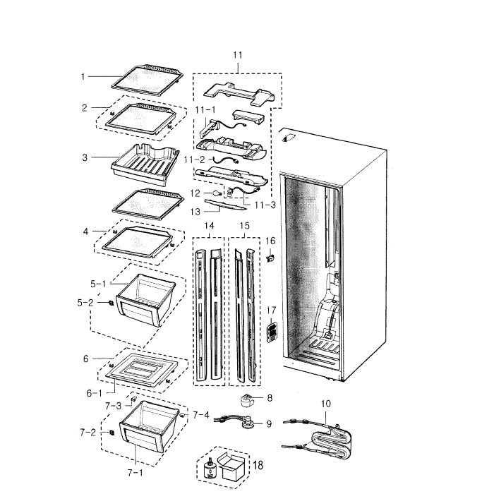 Refrigerator Diagram and Parts List for RS2530BWP XAA-00 Samsung Refrigerator