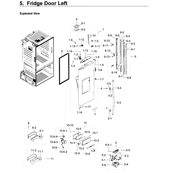 Fridge Door L Diagram and Parts List for RF23HCEDBSR AA-13 Samsung Refrigerator