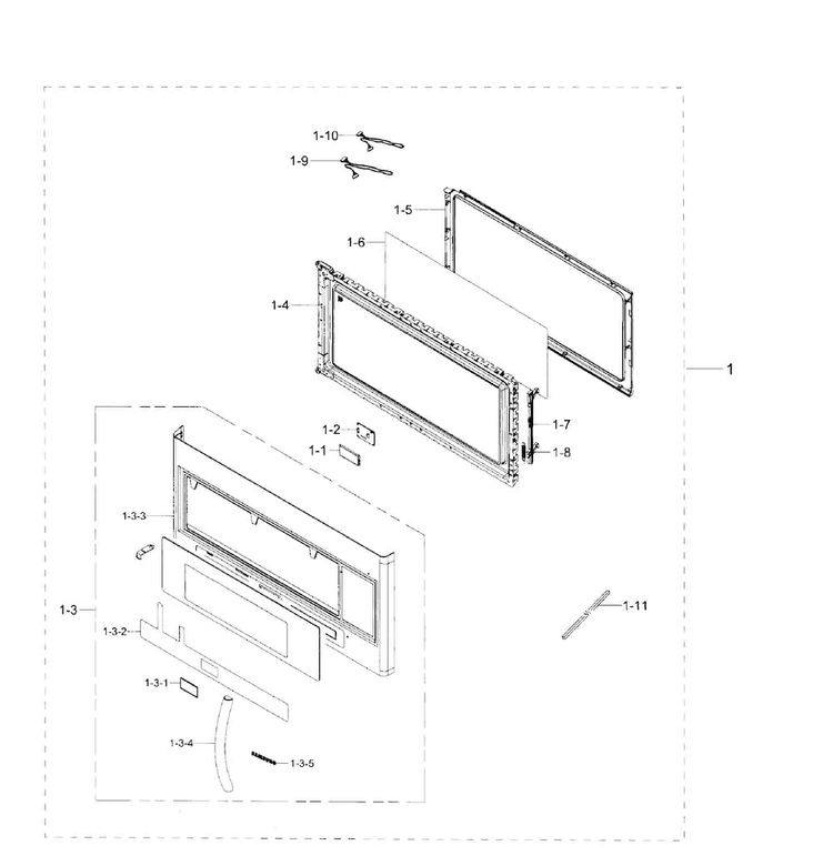 Door Section Diagram and Parts List for ME21H706MQS AA-0001 Samsung Microwave
