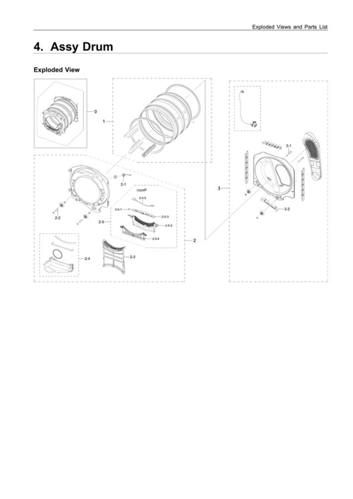 Drum Parts Diagram and Parts List for DVE45R6100P A3-00 Samsung Dryer
