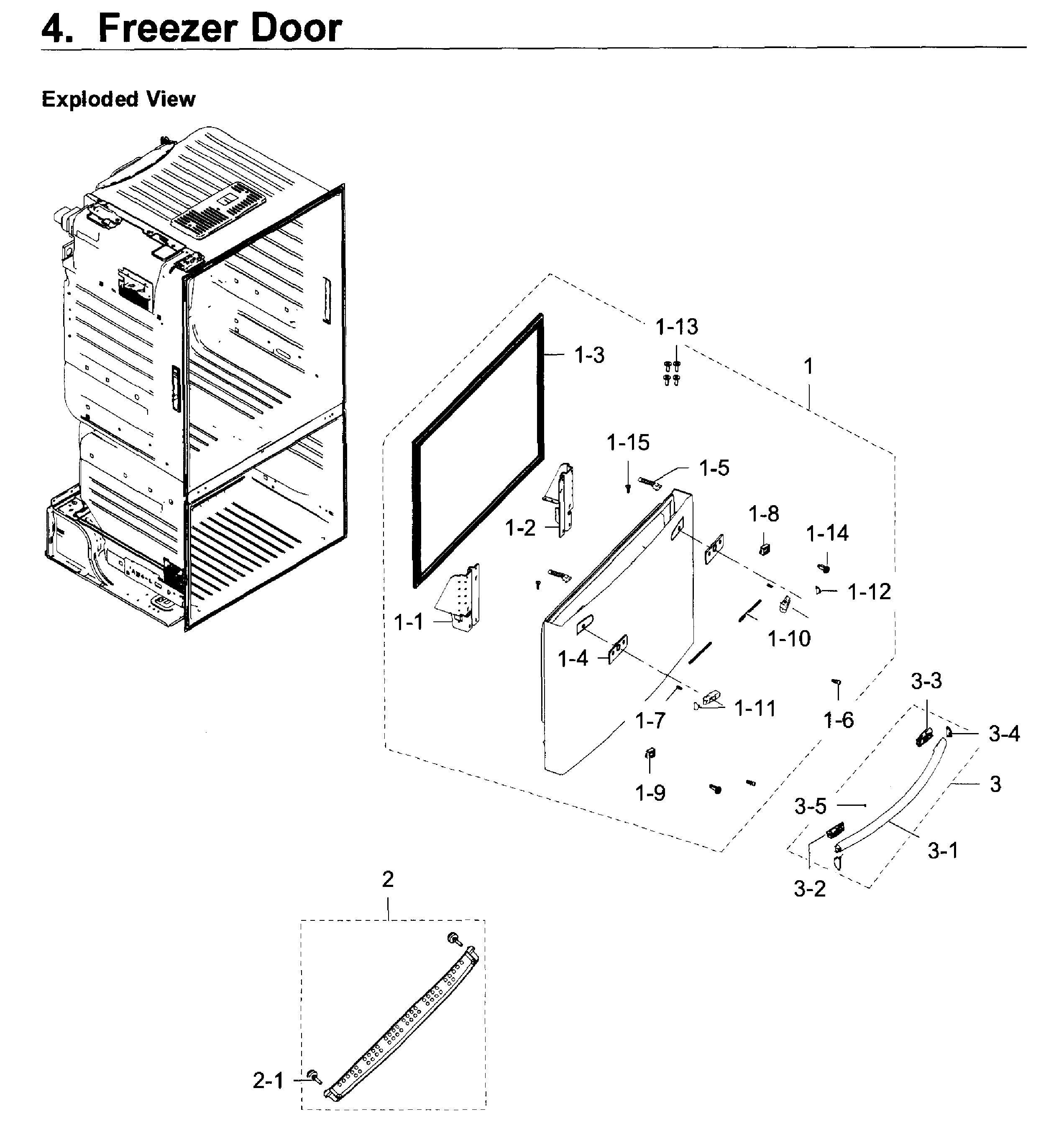Freezer Door Diagram and Parts List for RF28HDEDPBC AA-0008 Samsung Refrigerator