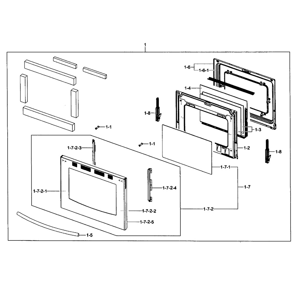 Door Assy Diagram and Parts List for FX510BGS XAA-0001 Samsung Range