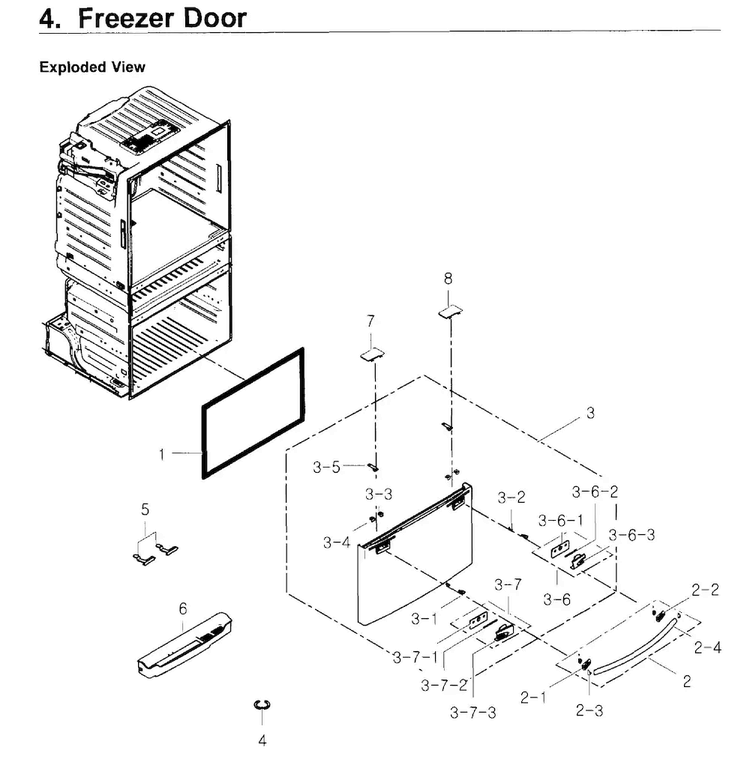 Freezer Door Diagram and Parts List for RF4267HARS XAA-0004 Samsung Refrigerator