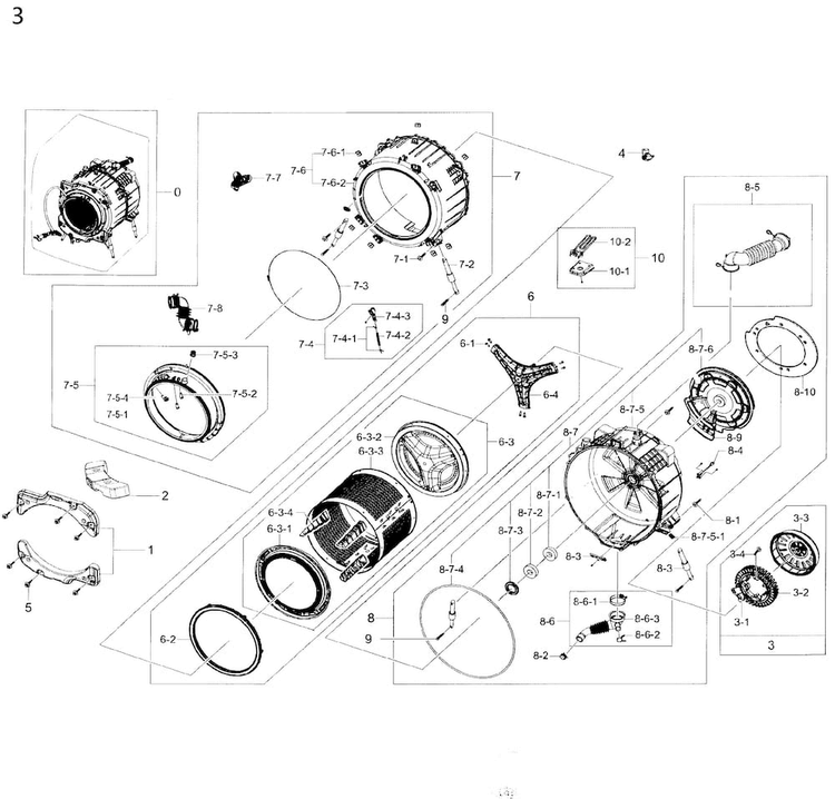 Tub & Drum Diagram and Parts List for WF45K6500AV A2-0000 Samsung Washer