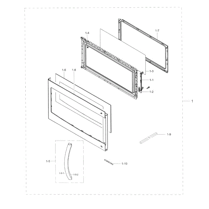 Door Diagram and Parts List for ME16K3000AB AA-00 Samsung Microwave Oven Combo