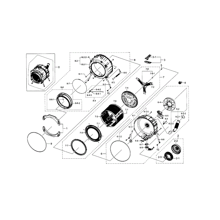 Tub And Drum Diagram and Parts List for WF330ANW XAA-07 Samsung Washer