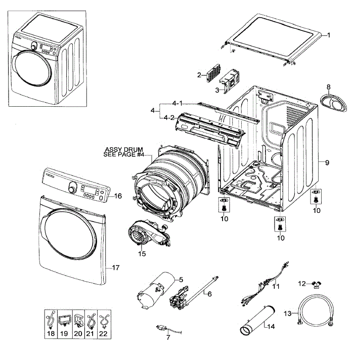 Main Assembly Diagram and Parts List for DV448AGE XAA-01 Samsung Dryer