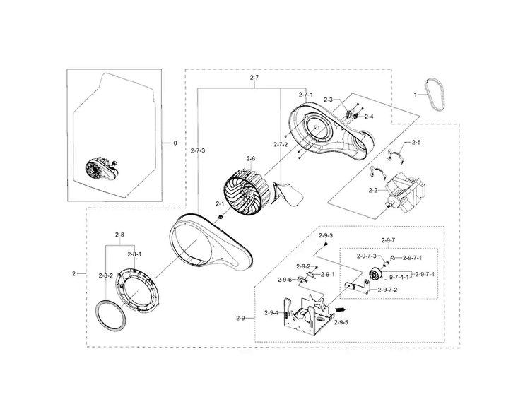 Motor Duct Diagram and Parts List for DV5471AEW XAA-0000 Samsung Dryer