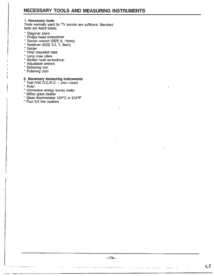 Tools And Measuring Instruments Diagram and Parts List for MW2170U XAA Samsung Microwave