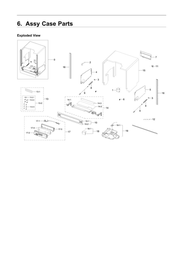 Case Parts Assembly Diagram and Parts List for DW80R9950US AA-00 Samsung Dishwasher