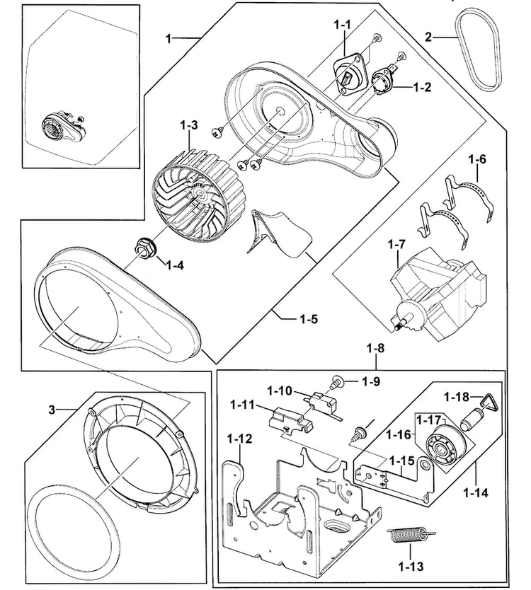 Motor Assy Diagram and Parts List for DV331AGW XAA-0000 Samsung Dryer