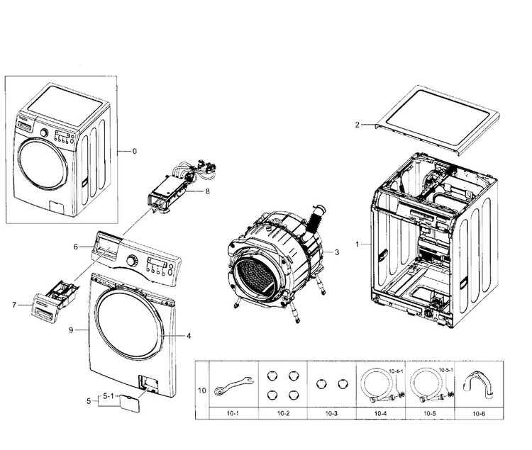 Main Section Diagram and Parts List for WF350ANR XAA-0007 Samsung Washer