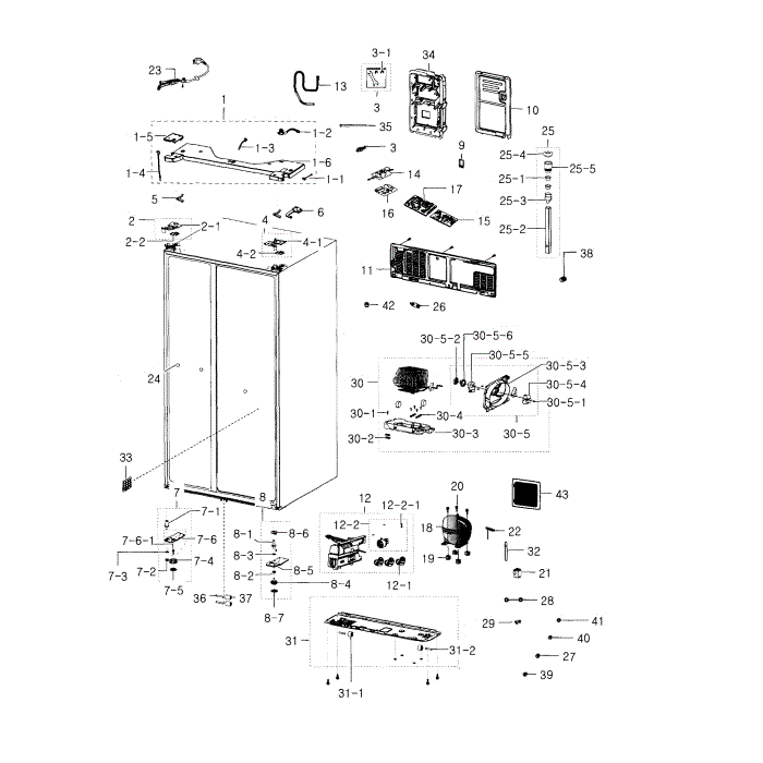 Cabinet Assembly Diagram and Parts List for RH22H8010SR AA-00 Samsung Refrigerator