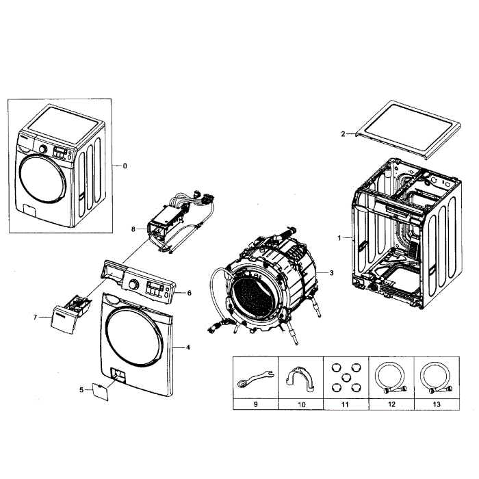 Main Assembly Diagram and Parts List for WF393BTPAWR A1-01 Samsung Washer