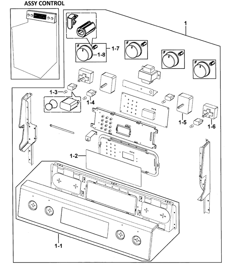 Control Panel Diagram and Parts List for FTQ352IWUW XAA-0000 Samsung Range
