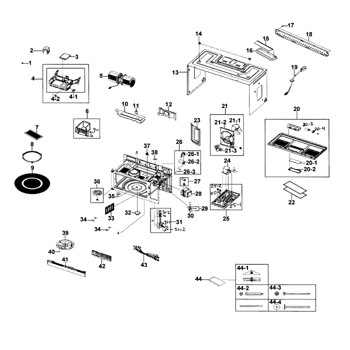 Cabinet Assembly Diagram and Parts List for SMH1816W XAA-00 Samsung Microwave Oven Combo