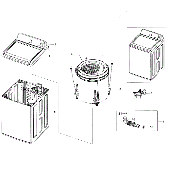 Main Diagram and Parts List for WA45H7200AP A2-00 Samsung Washer