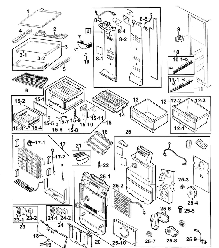 Refrigerator Diagram and Parts List for RS269LARS XAA-0000 Samsung Refrigerator