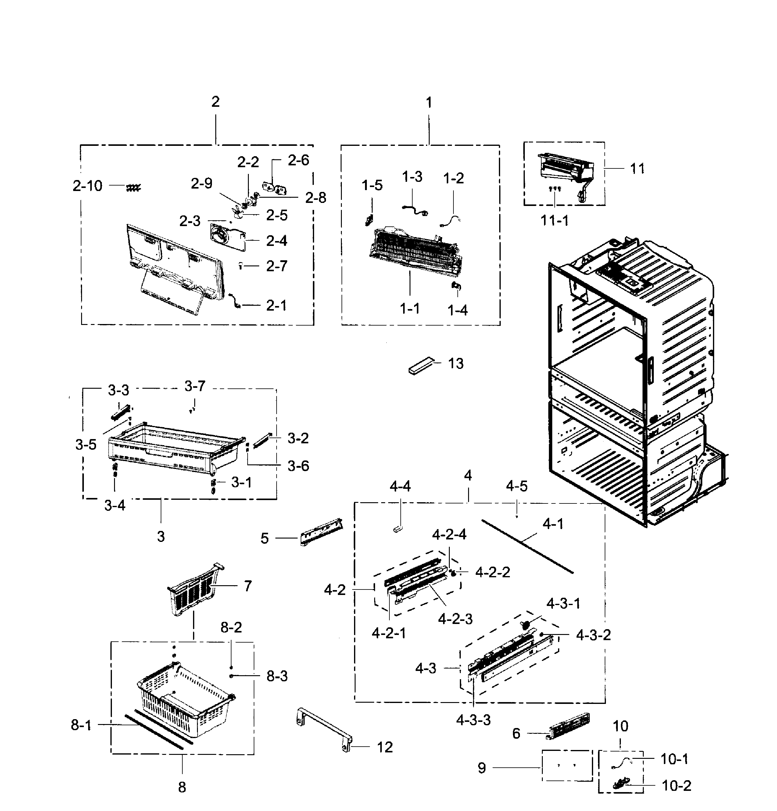 Freezer Diagram and Parts List for RF28HMEDBSR AA-0010 Samsung Refrigerator