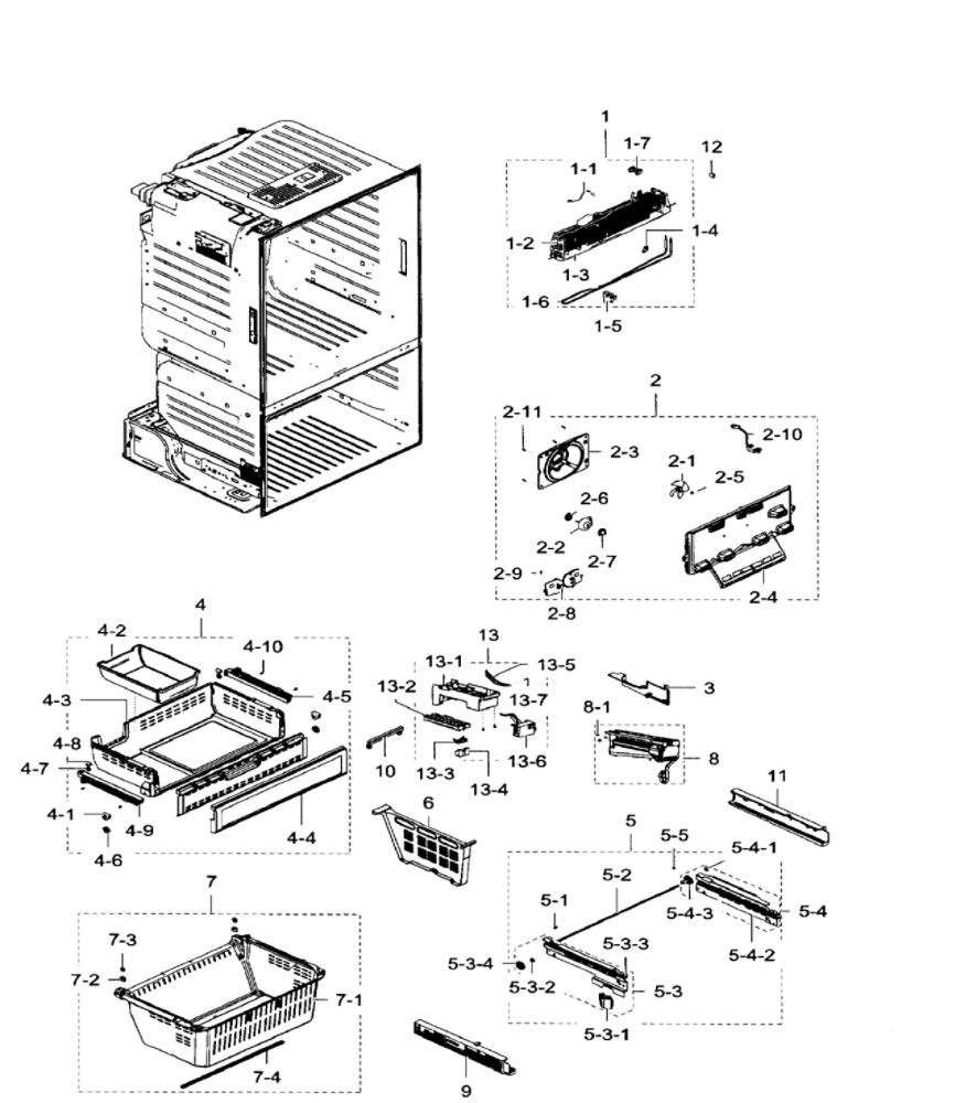 Freezer / Icemaker Diagram and Parts List for RF28HFEDTSR AA-08 Samsung Refrigerator