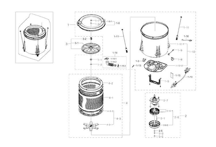 Tub Parts Diagram and Parts List for WA456DRHDWR AA-0002 Samsung Washer