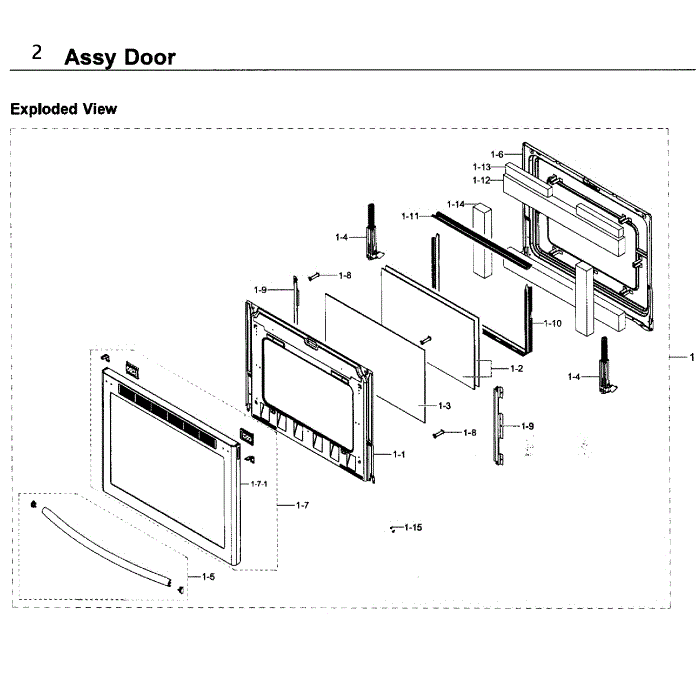 Door Diagram and Parts List for NE58K9500SG AA-00 Samsung Range