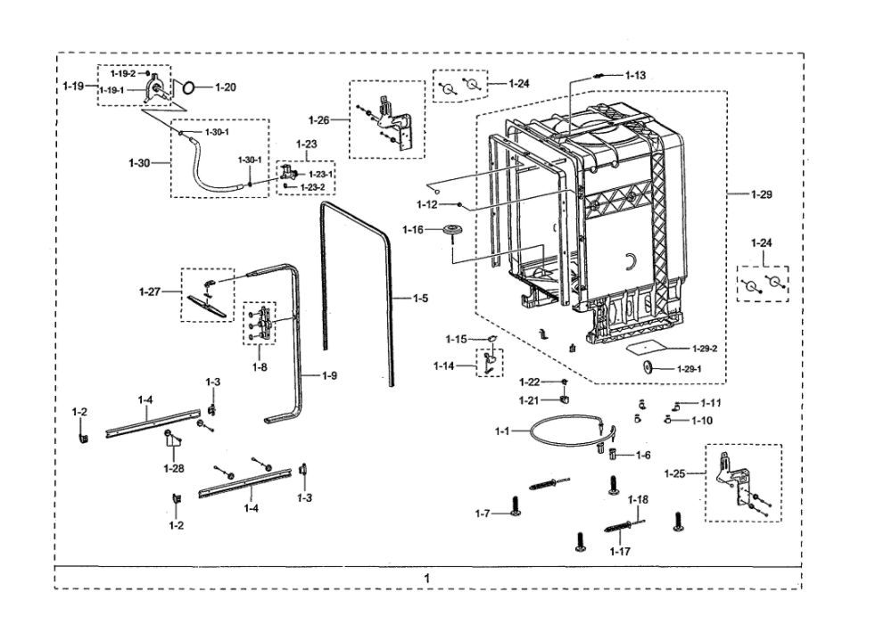Tub Assembly Diagram and Parts List for DW80R2031US AA-00 Samsung Dishwasher