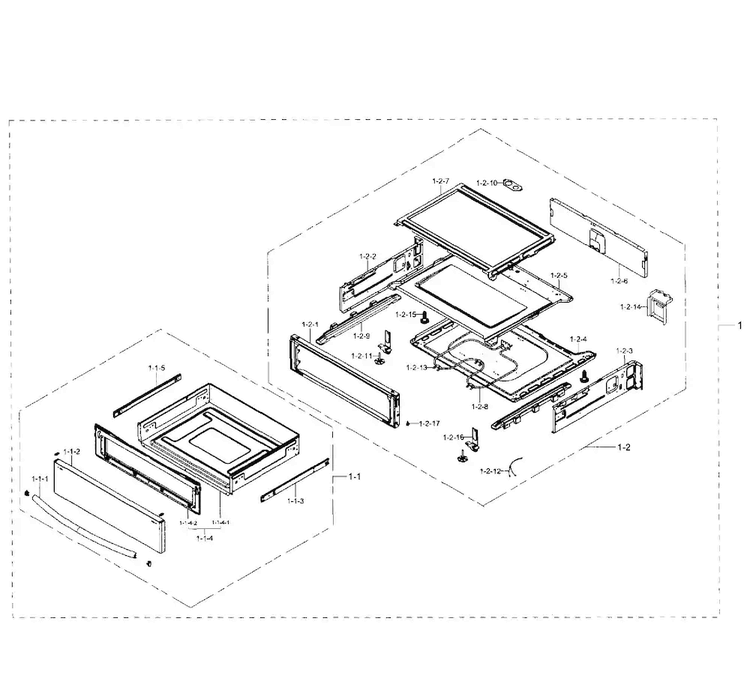 Drawer Section Diagram and Parts List for NE59J7850WG AA-0002 Samsung Range