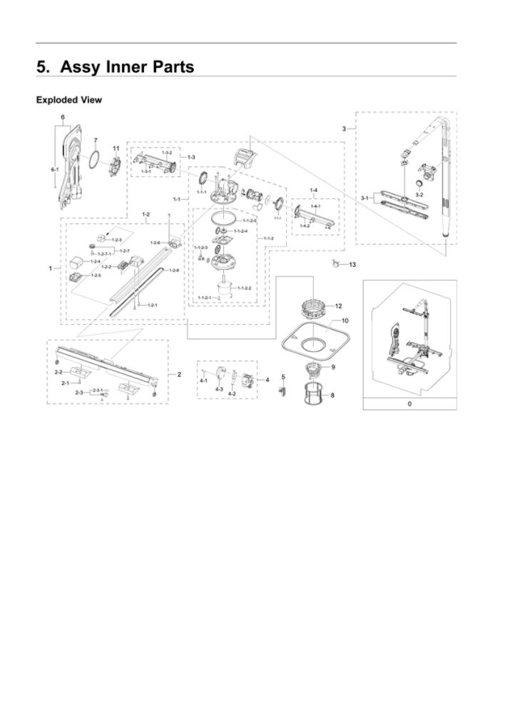 Inner Parts Assembly Diagram and Parts List for DW80R9950US AA-00 Samsung Dishwasher