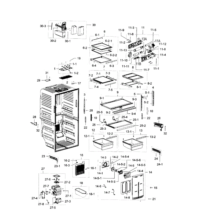 Refrigerator Diagram and Parts List for RF32FMQDBSR AA-0000 Samsung Refrigerator