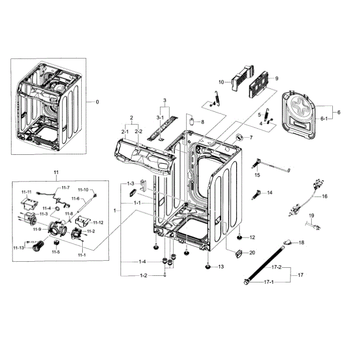 Frame And Cover Diagram and Parts List for WF457ARGSWR A2-00 Samsung Washer