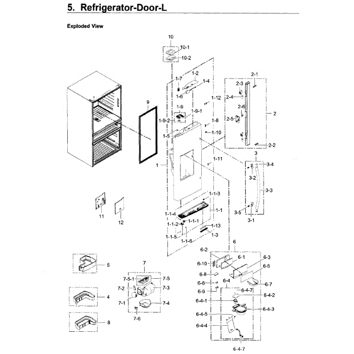 Fridge Door L Diagram and Parts List for RF22KREDBSR AA-02 Samsung Refrigerator