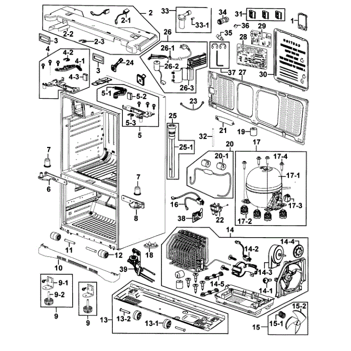 Cabinet Diagram and Parts List for RF268ACPN XAA-00 Samsung Refrigerator