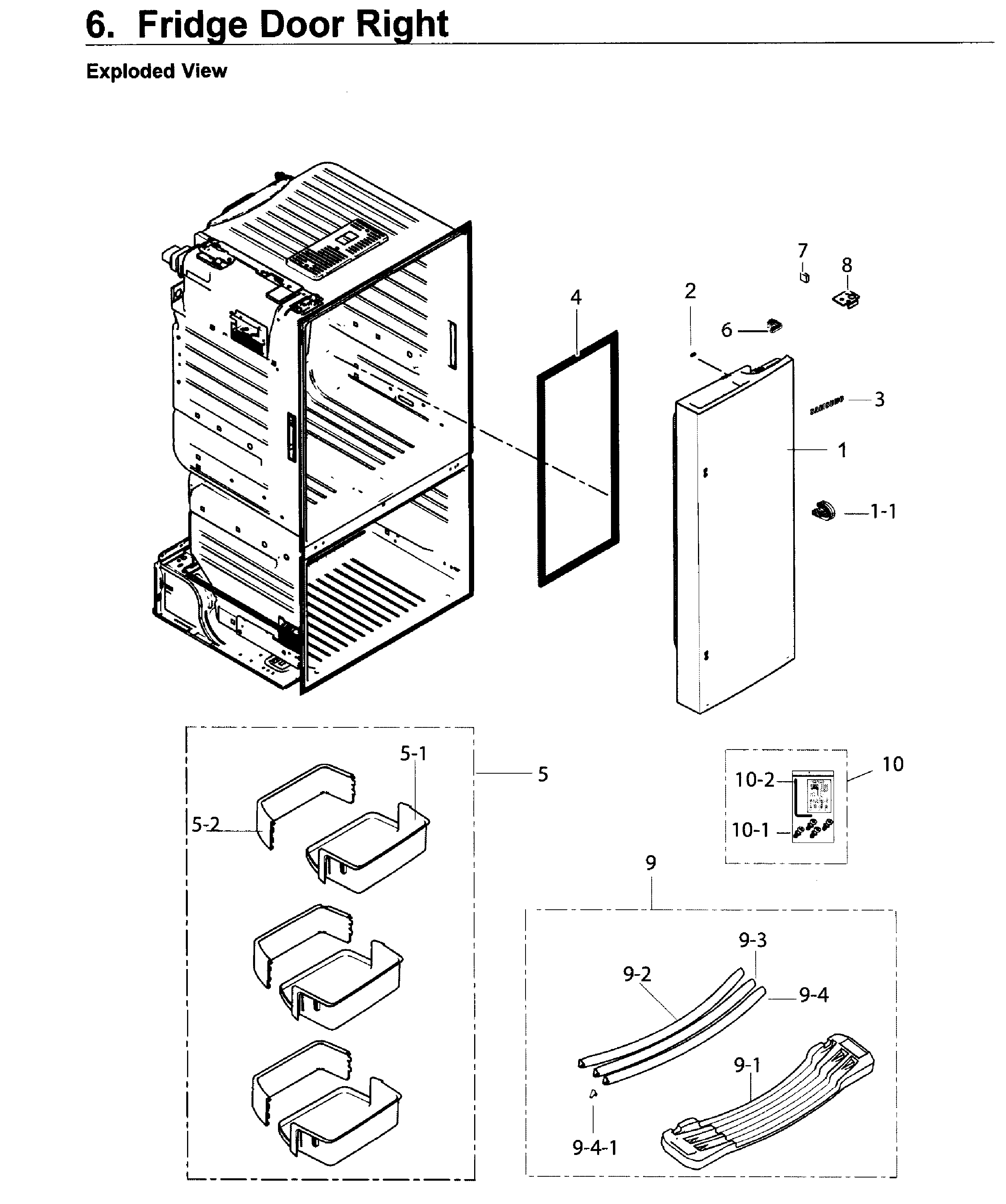 Fridge Door R Diagram and Parts List for RF26J7500WW AA-0002 Samsung Refrigerator