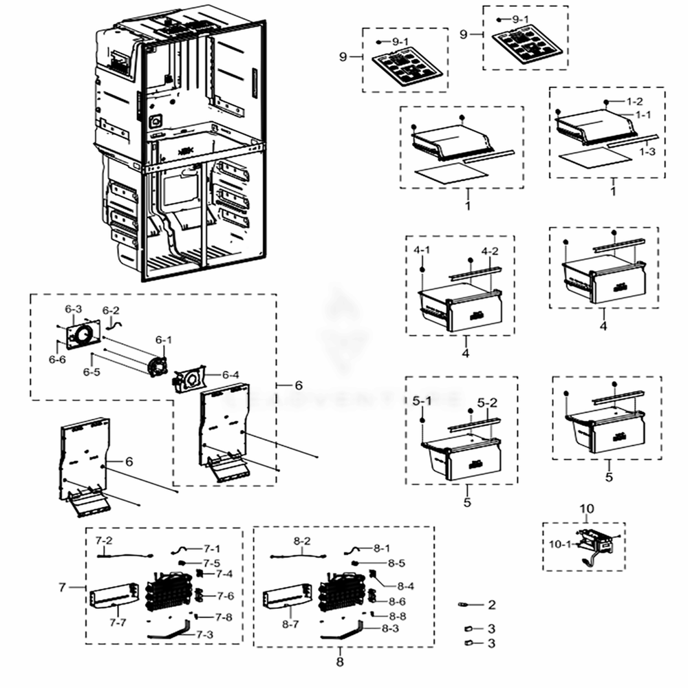 Freezer Diagram and Parts List for RF22K9381SG (AA)(0005) Samsung Refrigerator