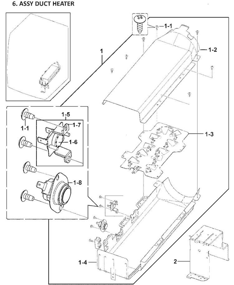Heater Assy Diagram and Parts List for DV409AER XAA-0000 Samsung Dryer