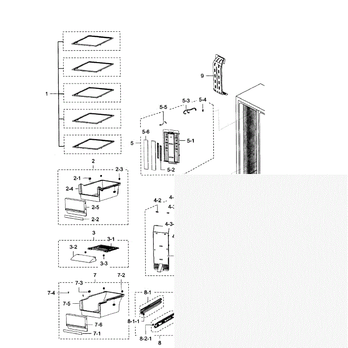 Freezer Diagram and Parts List for RSG307AARS XAA-01 Samsung Refrigerator