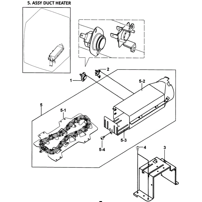 Heater Assembly Diagram and Parts List for DV337AER XAA-00 Samsung Dryer
