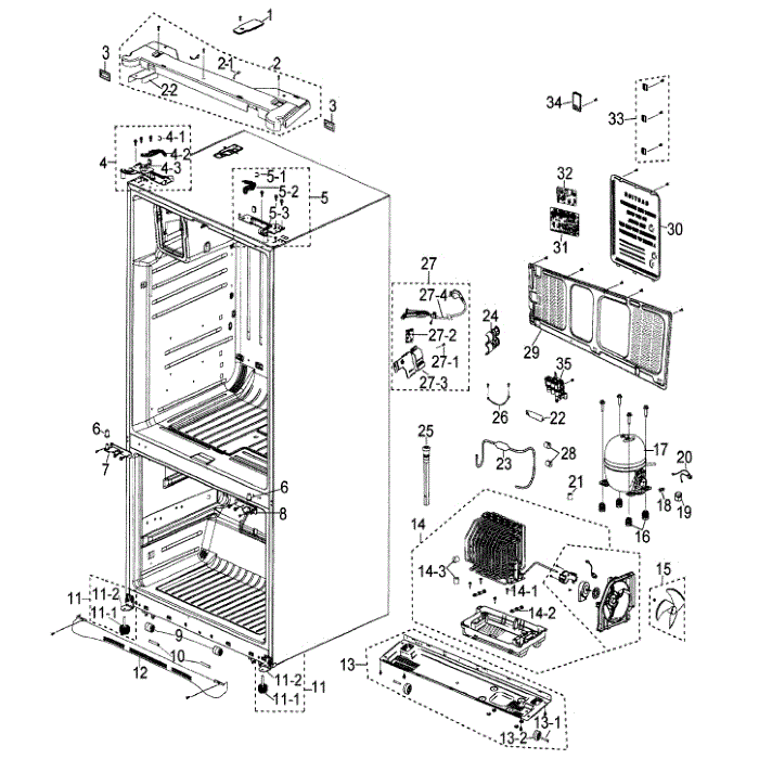 Cabinet Assembly Diagram and Parts List for RF268ACBP XAA-00 Samsung Refrigerator