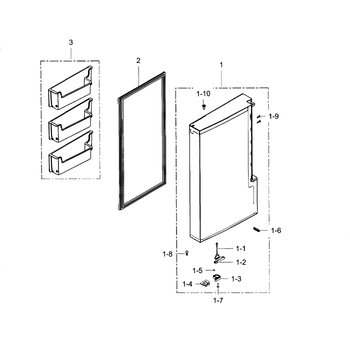 Freezer Door L Diagram and Parts List for RF24J9960S4 (AA)(0000) Samsung Refrigerator