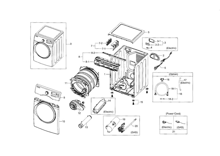 Main Assy Diagram and Parts List for DV331AGR XAA-0003 Samsung Dryer
